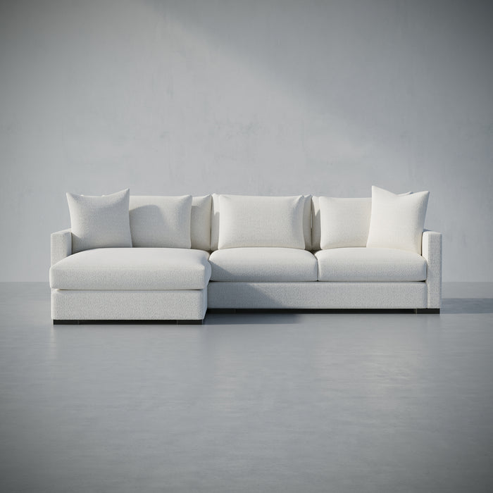 /White Boucle /LAF Chaise Lounge + 1 Arm Condo Sofa /Black Wood /Bainbridge Chaise Sectional