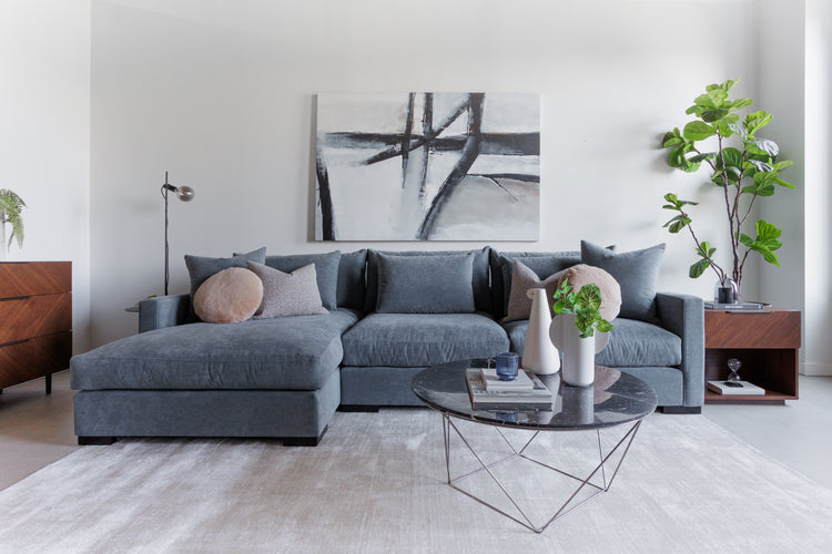 Brentwood 1 Arm Condo Sofa + Chaise Lounge in the fabric Brenton Haze