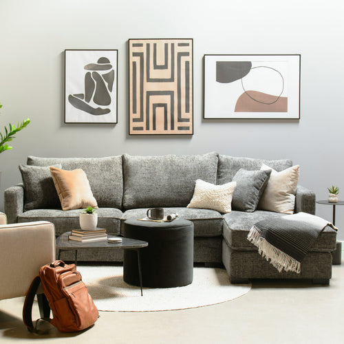 Kane Chaise Lounge + 1 Arm Condo Sofa in the fabric Bogart Lavastone